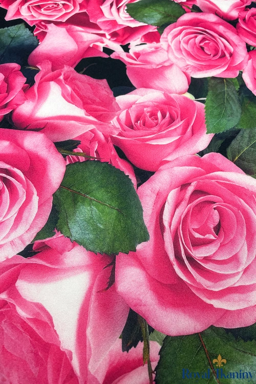 Pianka różowa w róże druk dzianina z nadrukiem w kwaity ROSE