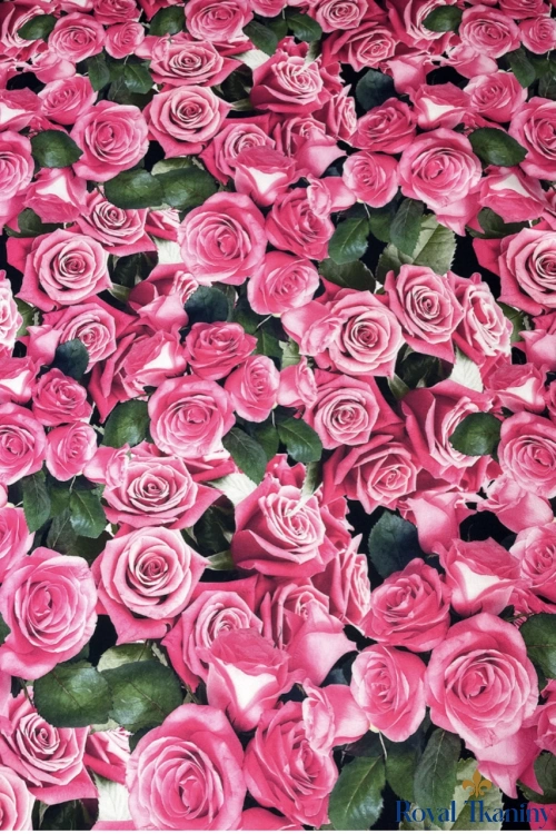 Pianka różowa w róże druk dzianina z nadrukiem w kwaity ROSE
